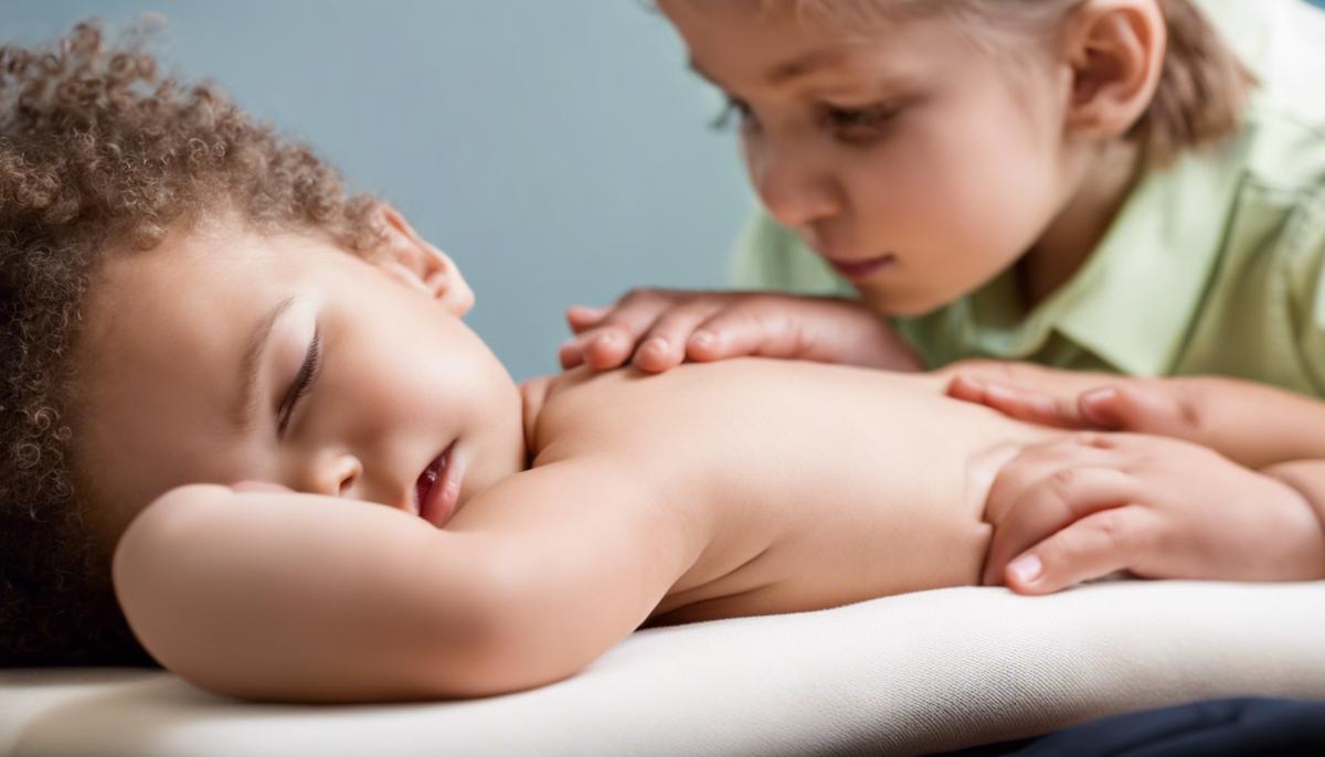Image of a child receiving pediatric chiropractic care, showing the hands of a chiropractor gently adjusting the child's spine