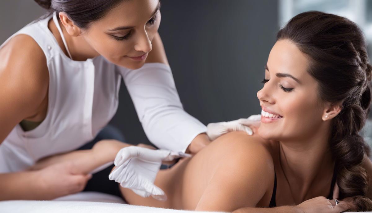 A pregnant woman receiving chiropractic care.