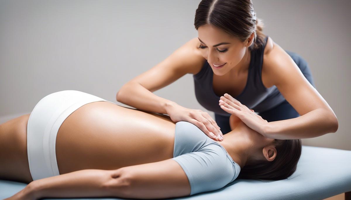 A pregnant woman receiving chiropractic treatment, offering support and easing the discomfort of pregnancy.