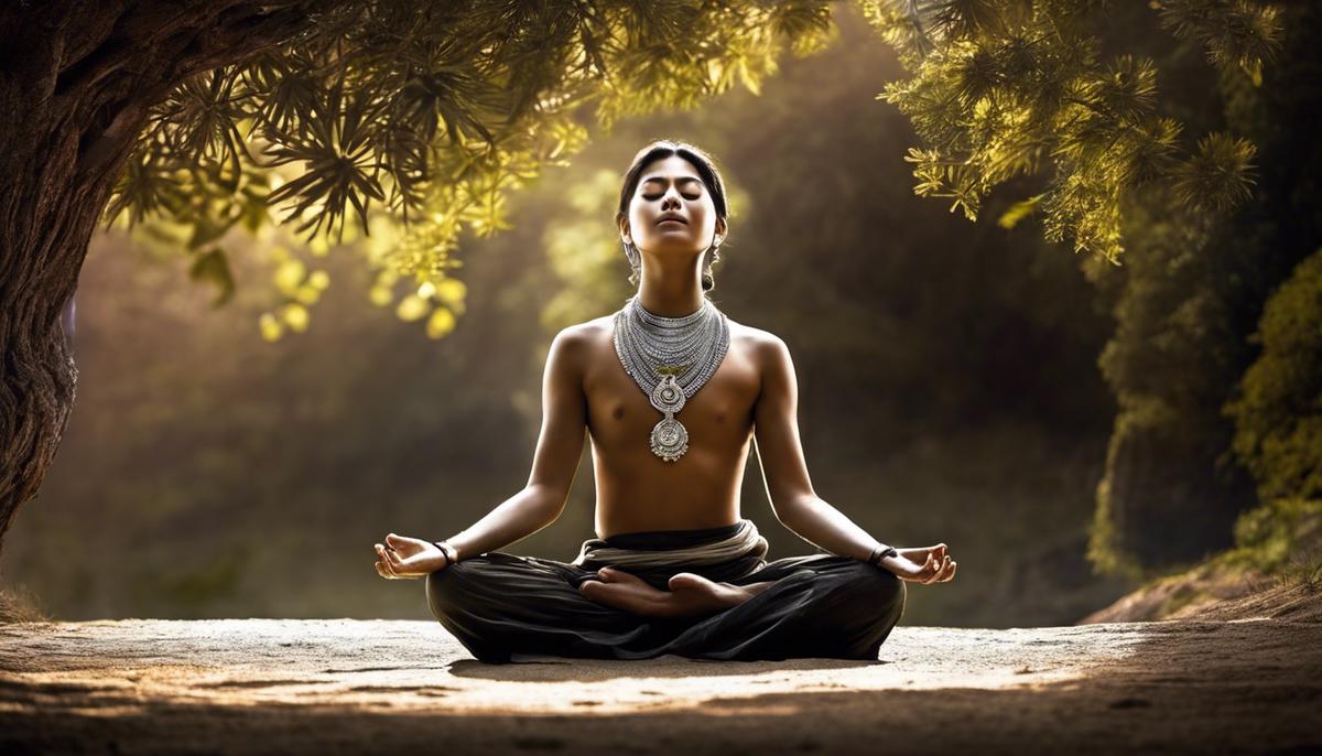 A person meditating with their hands on their neck, representing neck nirvana.